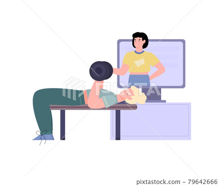 Personal online sport training, cartoon vector illustration isolated on white. Personal online sport training, cartoon vector illustration isolated on white. 79642666