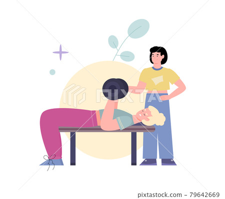 Woman doing sport exercises with personal coach, cartoon vector illustration. 79642669