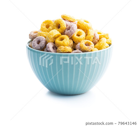 Colorful cereal rings in bowl. Colorful cereal rings in bowl. 79643146