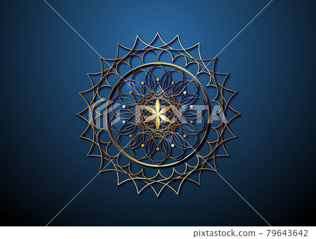 Gold Seed of life symbol Sacred Geometry. Logo icon Geometric mystic mandala of alchemy esoteric Flower of Life. Vector golden luxury divine meditative amulet isolated on blue background Gold Seed of life symbol Sacred Geometry. Logo icon Geometric mystic mandala of alchemy esoteric Flower of Life. Vector golden luxury divine meditative amulet isolated on blue background 79643642