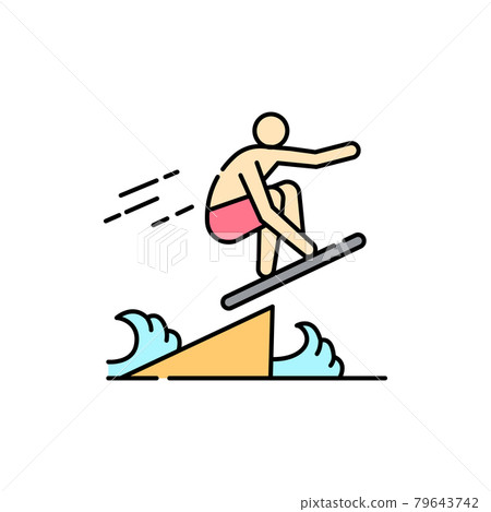 Skimboarding line icon. Isolated vector element. Skimboarding line icon. Isolated vector element. 79643742