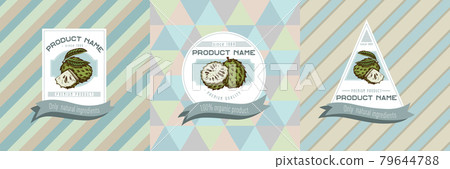 Three colored labels with illustration of soursop 79644788