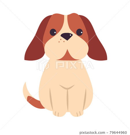 Cute Puppy Dog, Adorable Pet Animal with White and Brown Coat Cartoon Vector Illustration 79644960