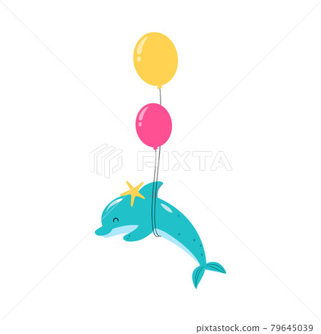 Blue Dolphin with Balloons as Underwater Sea Animal Vector Illustration Blue Dolphin with Balloons as Underwater Sea Animal Vector Illustration 79645039