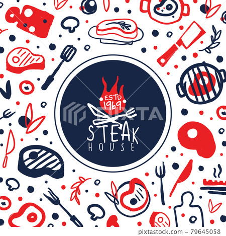 Steak House Banner Template with Meat Products Seamless Pattern Vector Illustration Steak House Banner Template with Meat Products Seamless Pattern Vector Illustration 79645058