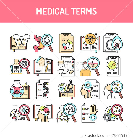Medical terms line icons set. Isolated vector element. 79645351