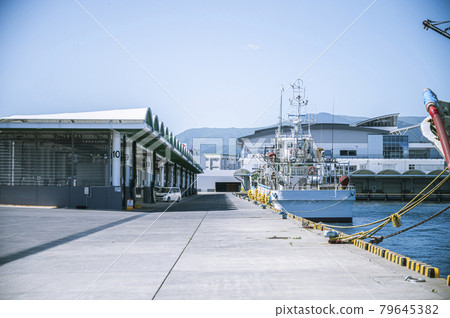 Fishing port on holidays 79645382