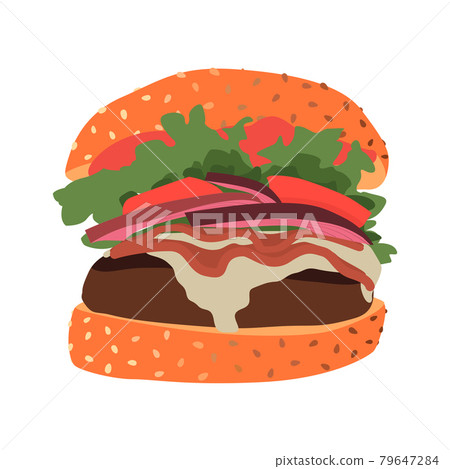 Realistic big hamburger on white background - Vector Realistic big hamburger on white background - Vector 79647284