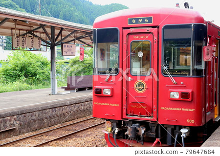 While a sightseeing train that stops at Gujo-Hachiman Station on the Nagaragawa Railway 79647684