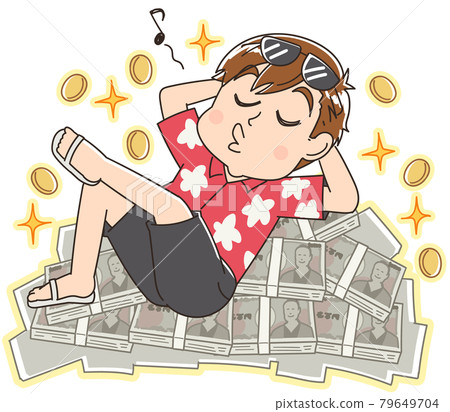 Illustration of a man who FIRE (early retirement) in asset management 79649704