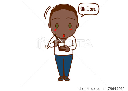 <Whole body / front> An African man who makes notes while nodding. <Whole body / front> An African man who makes notes while nodding. 79649911