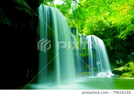 Elegant and mysterious Nabegataki Falls surrounded by fresh greenery Elegant and mysterious Nabegataki Falls surrounded by fresh greenery 79650188