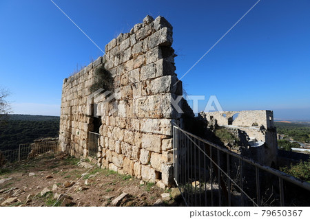 walls of the ancient fortress of the crusaders in the north of the state of Israel 79650367