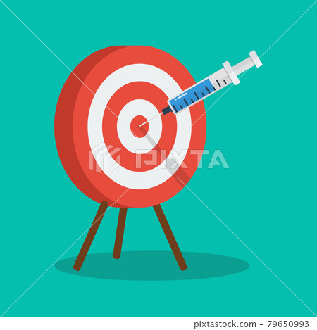 Vaccine and syringe injection to target dartboard 79650993