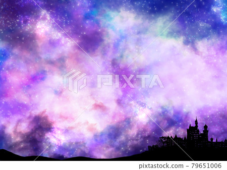 Illustration of a mysterious starry sky and a castle Illustration of a mysterious starry sky and a castle 79651006