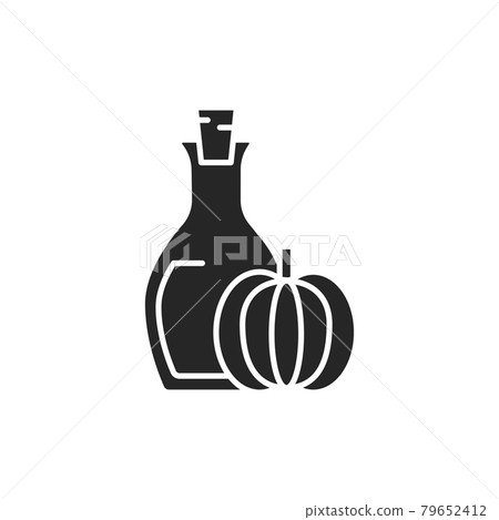 Pumpkin vegetable oil glass bottle black glyph icon. Pumpkin vegetable oil glass bottle black glyph icon. 79652412