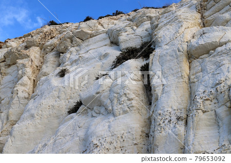 chalk cliffs and grottoes in Rosh Hanikra on the Mediterranean Sea on the border of Israel and Lebanon 79653092