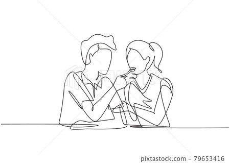 One Single Line Drawing of Young Male and Female Couple Enjoying a