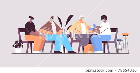 female doctor in mask vaccinating senior woman patient fight against coronavirus vaccine development concept 79654316