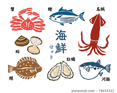 海鮮復古矢量插圖集 79654322