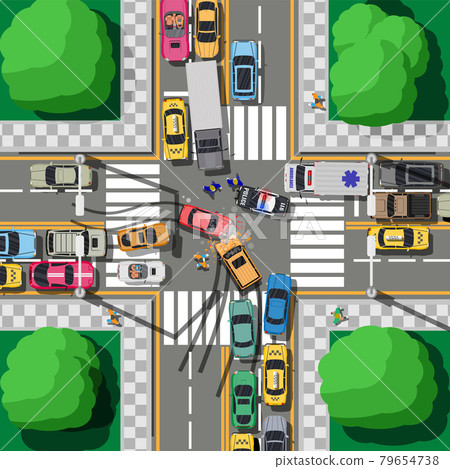 Road Accident Between Two Cars on Crossroad Road Accident Between Two Cars on Crossroad 79654738