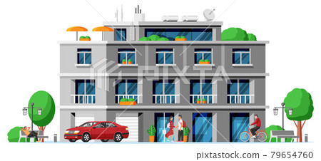 Modern Apartment Building Isolated. Modern Apartment Building Isolated. 79654760