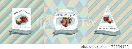 Three colored labels with illustration of rambutan 79654995