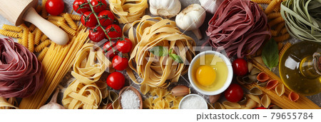 Concept of cooking tasty pasta, top view Concept of cooking tasty pasta, top view 79655784