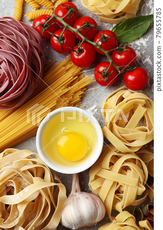 Concept of cooking tasty pasta, top view 79655785