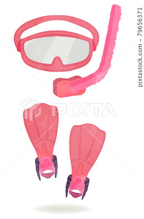 Pink snorkeling tool set illustration set Pink snorkeling tool set illustration set 79656371