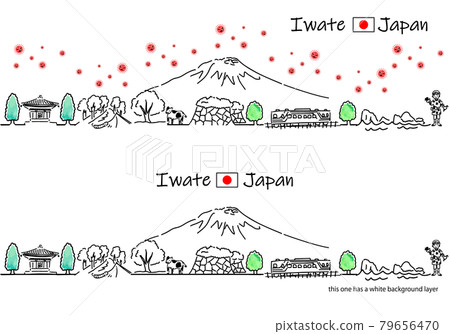 Iwate cityscape and new coronavirus line drawing set Iwate cityscape and new coronavirus line drawing set 79656470