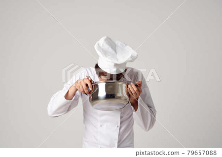 male chef gourmet restaurant cooking light background 79657088