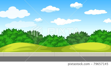Blank nature park landscape at daytime scene with many clouds in the sky 79657145