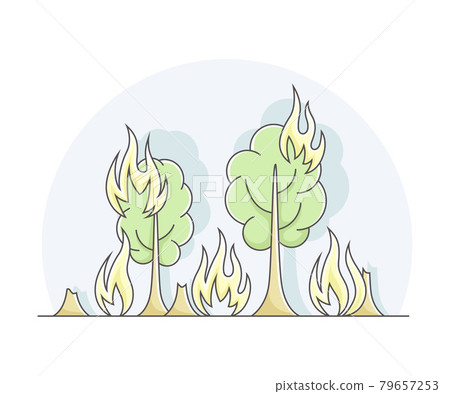 Forest Fire Accident with Flame Tails as Natural Cataclysm Line Vector Illustration Forest Fire Accident with Flame Tails as Natural Cataclysm Line Vector Illustration 79657253