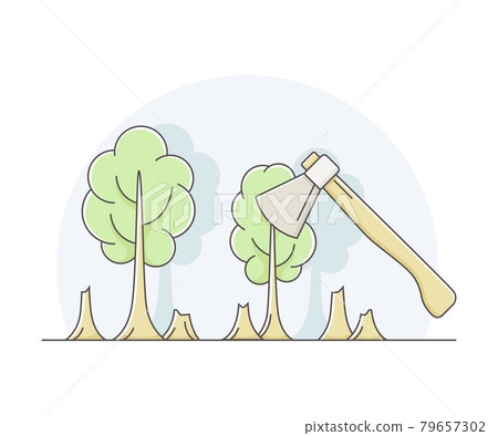 Deforestation and Clearcutting as Removal of Forest for Non-forest Use Line Vector Illustration Deforestation and Clearcutting as Removal of Forest for Non-forest Use Line Vector Illustration 79657302