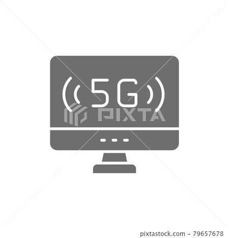 Personal computer with 5G internet grey icon. Personal computer with 5G internet grey icon. 79657678