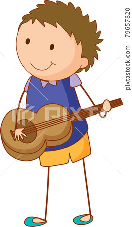 A doodle kid playing a acoustic guitar cartoon character isolated A doodle kid playing a acoustic guitar cartoon character isolated 79657820