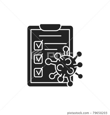 Medical clipboard and virus black glyph icon. Medical and scientific concept. Pictogram for web, mobile app, promo. Medical clipboard and virus black glyph icon. Medical and scientific concept. Pictogram for web, mobile app, promo. 79658203
