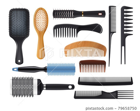 Hairbrushes and combs, realistic vector hair brush 79658750