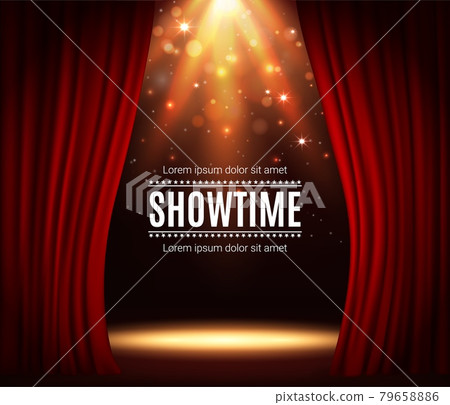 Stage with red curtains, theater scene background Stage with red curtains, theater scene background 79658886