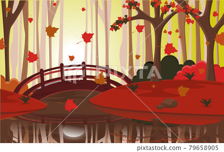 Autumn Fall Season Countryside River Bridge Nature Landscape Illustration Autumn Fall Season Countryside River Bridge Nature Landscape Illustration 79658905