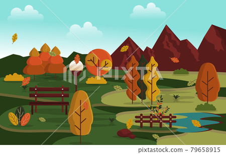 Autumn Fall Season Countryside Mountain Nature Landscape Illustration 79658915