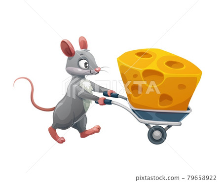 Cartoon mouse and cheese in wheelbarrow, character Cartoon mouse and cheese in wheelbarrow, character 79658922