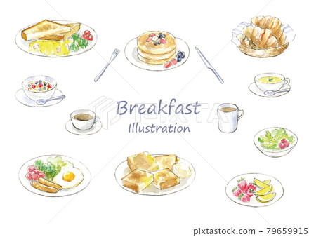 Breakfast hand-painted watercolor illustration set trace vector 79659915