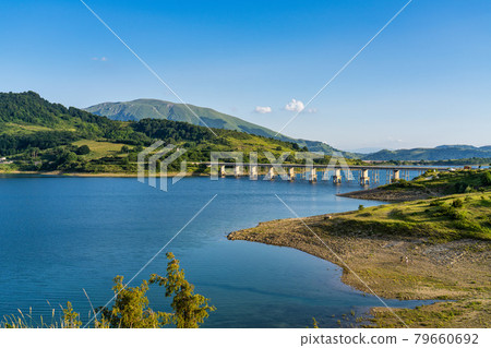 Lake of Campotosto in Abruzzo, Italy, province of L'Aquila Lake of Campotosto in Abruzzo, Italy, province of L'Aquila 79660692