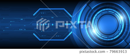 Abstract overlap circle digital, smart lens technology with light effect, circuit board with arrow background 79663913