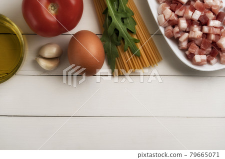 Cooking ingredients on white wooden rustic background. 79665071