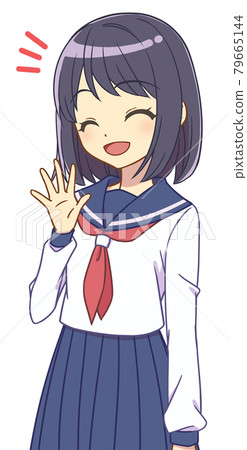 舉她的手的水手服的女孩 79665144