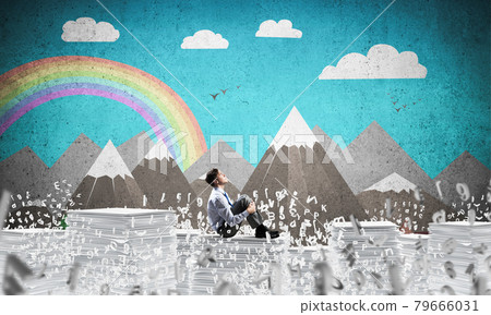 Businessman dreaming about future business. Businessman dreaming about future business. 79666031