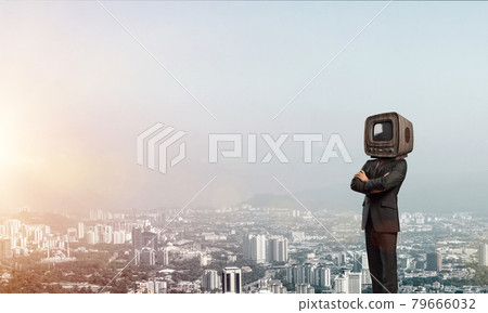 Businessman with old TV instead of head. Businessman with old TV instead of head. 79666032
